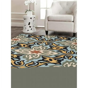 Glitzy Rugs UBSK00722T0003A15 8 x 10 ft. Hand Tufted Wool Area Rug, Blue - Floral