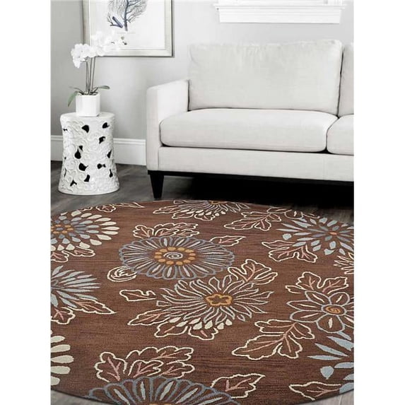 Glitzy Rugs UBSK00730T0004B8 8 x 8 ft. Hand Tufted Wool Floral Round Area Rug, Brown
