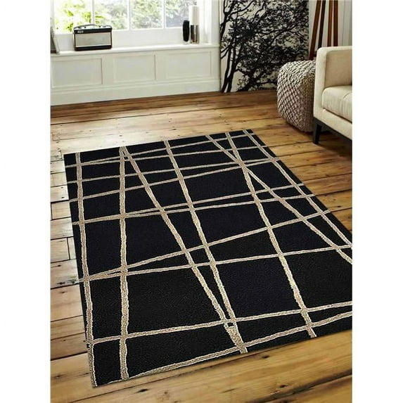 Glitzy Rugs UBSK02001T0002A17 Hand Tufted Wool 9 x 12 ft. Rectangle Area Rug, Geometric - Black