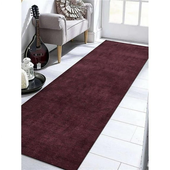 Glitzy Rugs UBSLSM111L0004G42 2 ft. 8 in. x 10 ft. Hand Knotted Gabbeh Silk Mix Solid Runner Rug, Brown