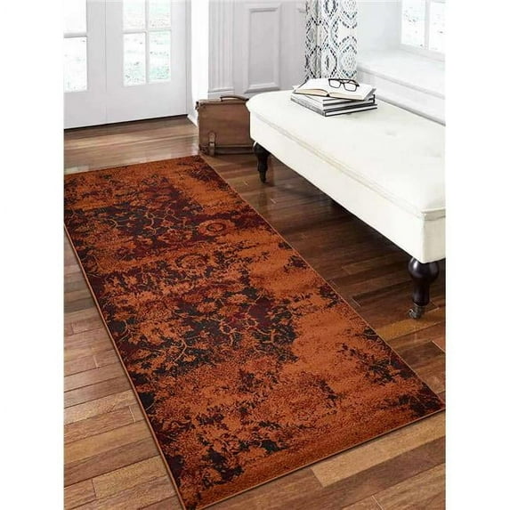 Glitzy Rugs UBSM00034M0015G93 3 ft. 2 in. x 10 ft. Machine Woven Heatset Polypropylene Oriental Runner Rug, Orange
