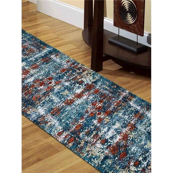 Glitzy Rugs UBSM00038M0003G93 3 ft. 2 in. x 10 ft. Machine Woven Heatset Polypropylene Oriental Runner Rug, Blue