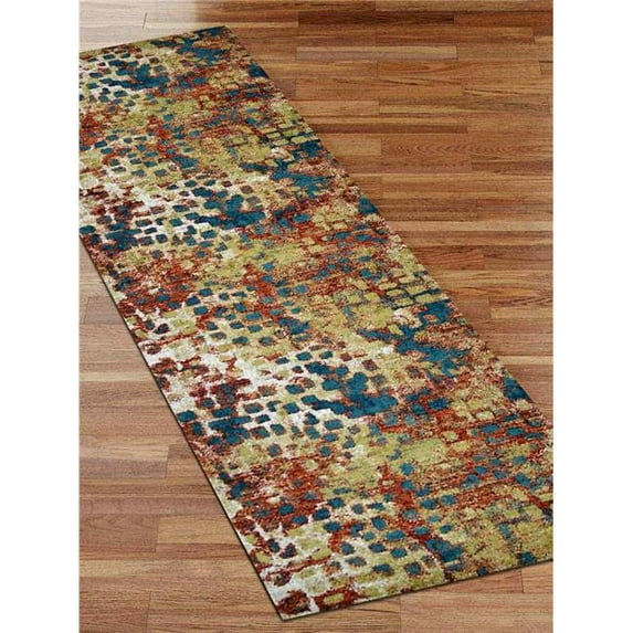 Glitzy Rugs UBSM00040M4003G93 3 ft. 2 in. x 10 ft. Machine Woven Heatset Polypropylene Contemporary Runner Rug, Caramel & Blue