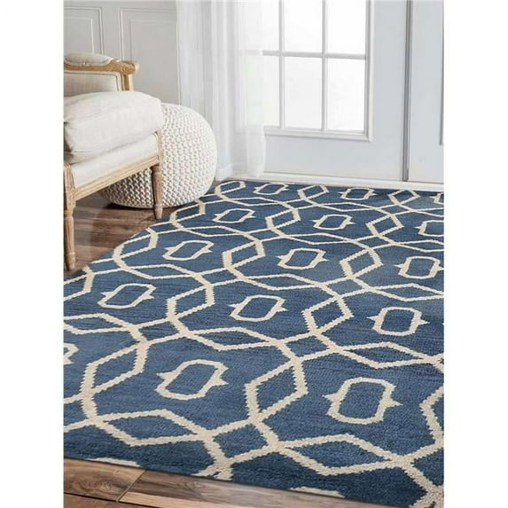 Glitzy Rugs UBSN00533K0301A17 9 x 12 ft. Hand Knotted Wool Geometric Blue Beige Area Rug