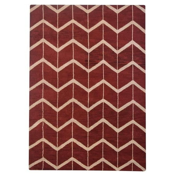 Glitzy Rugs UBSN01052K2601A9 5 x 8 ft. Hand Knotted Wool Geometric Rectangle Area Rug, Red & Beige