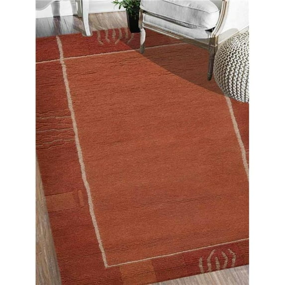 Glitzy Rugs UBST00206K00Y15A69 5 ft. 7 in. x 7 ft. 10 in. Hand Knotted Tibbati Wool Contemporary Rectangle Area Rug, Dark Orange