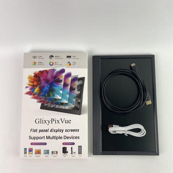 GlixyPixVue Flat panel display screens,15.6'' Portable Monitor Touchscreen, FHD IPS Touch Screen with Tempered Glass