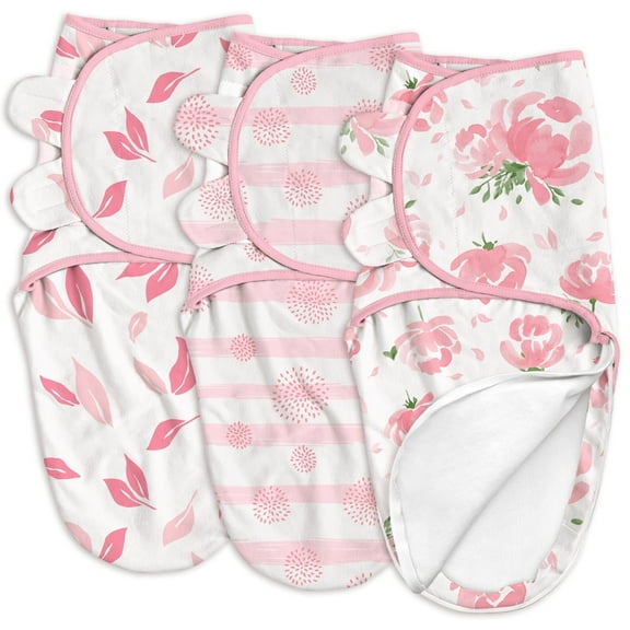 Gllquen Baby Swaddle Sleep Sacks with Zipper for 0-3 Months Newborn Girls Pink Floral, 3 Pack