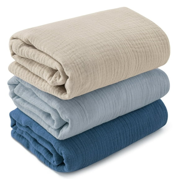 Gllquen Baby 3-Pack Muslin Organic Cotton Swaddle Blankets for Newborn Infant Boys Girls 38"x40", Blue