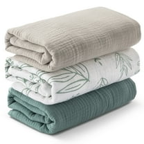 Gllquen Baby 3-Pack Muslin Organic Cotton Swaddle Blankets for Newborn Infant Boys Girls 38"x40", Eucalyptus