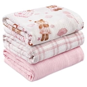 3-Pack Muslin Organic Cotton Swaddle Blankets for Newborn Infant Boys Girls 38"x40", Little Bear