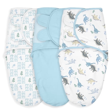 Gllquen Baby Adjustable Easy Swaddle Blanket 100% Organic Cotton Newborn Wrap, 3 Pack for 0-3 Months Infants, Tropical Dino