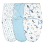 Gllquen Baby Adjustable Easy Swaddle Blanket 100% Organic Cotton Newborn Wrap, 3 Pack for 0-3 Months Infants, Tropical Dino