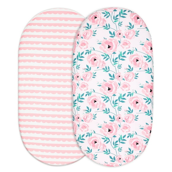 Gllquen Baby 2 Pack Bassinet Sheets Set Cozy Fitted for Newborn Baby Infant Boys Girls 32"X16", Rose Garden