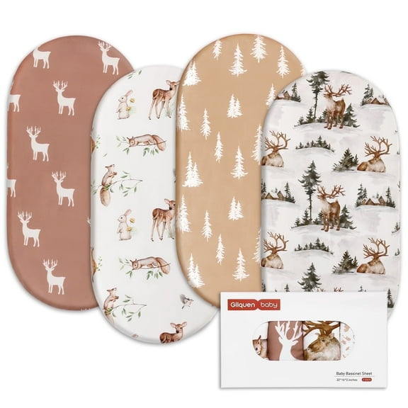 Gllquen Baby Bassinet Sheets Set 4 Pack Newborn Infant Baby Boys Grils 32"X16", Elk