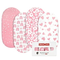 Gllquen Baby Bassinet Sheets Set 4 Pack, for Newborn Baby Girls 32"X16", Pink Heart