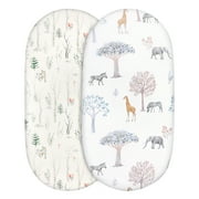 Gllquen Baby Bassinet Sheets Set Breathable Cozy Fitted Mattress Sheet for Baby Boy Girls 32"x 16", Forest & Animals