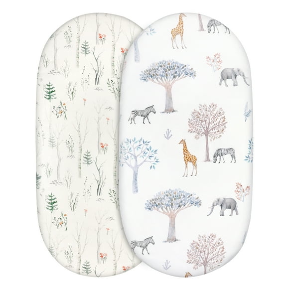 Gllquen Baby Bassinet Sheets Set Breathable Cozy Fitted Mattress Sheet for Baby Boy Girls 32"x 16", Forest & Animals