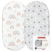 Gllquen Baby Gray and White Bassinet Fitted Sheet Set, 2 Pack, for Newborn Infant Girls or Boys Nursery Bedding Mattresses Cover, Twinkle and Rainbows