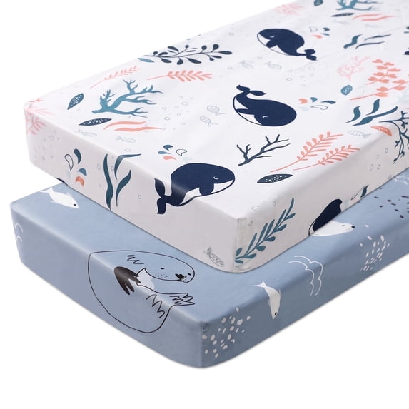 Gllquen Baby Mini Crib Sheets Fitted Quilted Playard Sheet for Toddler Boys Girls 38" x 26", Ocean Pals
