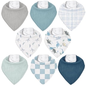 Gllquen Baby Muslin Baby Bibs 8 Pack Baby Bandana Drool Bibs 100% Cotton for Unisex Boys and Girls, Blue Dinosaur