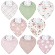 Gllquen Baby Muslin Baby Bibs 8 Pack Baby Bandana Drool Bibs 100% Cotton for Unisex Boys and Girls, Garden