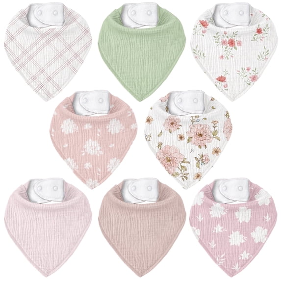 Gllquen Baby Muslin Baby Bibs 8 Pack Baby Bandana Drool Bibs 100% Cotton for Unisex Boys and Girls, Garden