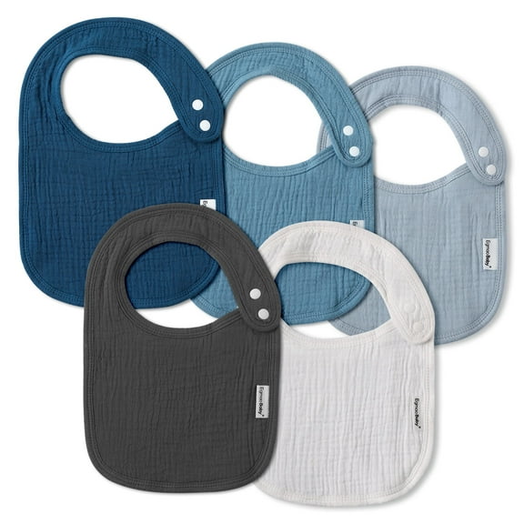 Gllquen Baby Muslin Bibs for Baby Boys Girls, Organic Muslin Baby Bib for Drooling and Teething, Soft Bandana Drool Bibs 5 Pack, Blue