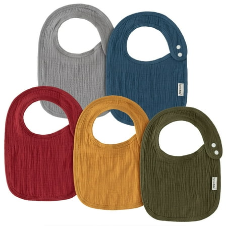 Gllquen Baby Organic Muslin Bibs Drooling and Teething Soft Bandana Drool Bibs for Baby Boys Girls 5 Pack, Rich