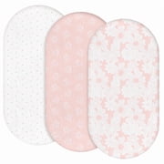 Gllquen Baby Muslin Cotton Fitted Bassinet Sheets Pink Rosebud for Boys Girls, 3-Pack