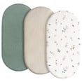 thumbnail image 1 of Gllquen Baby Muslin Cotton Bassinet Sheets 3-Pack for Newborn Infant Baby Boys Girls Hourglass Oval Rectangular Cradle Pad Sheets 33"X17", Leafy Green, 1 of 10