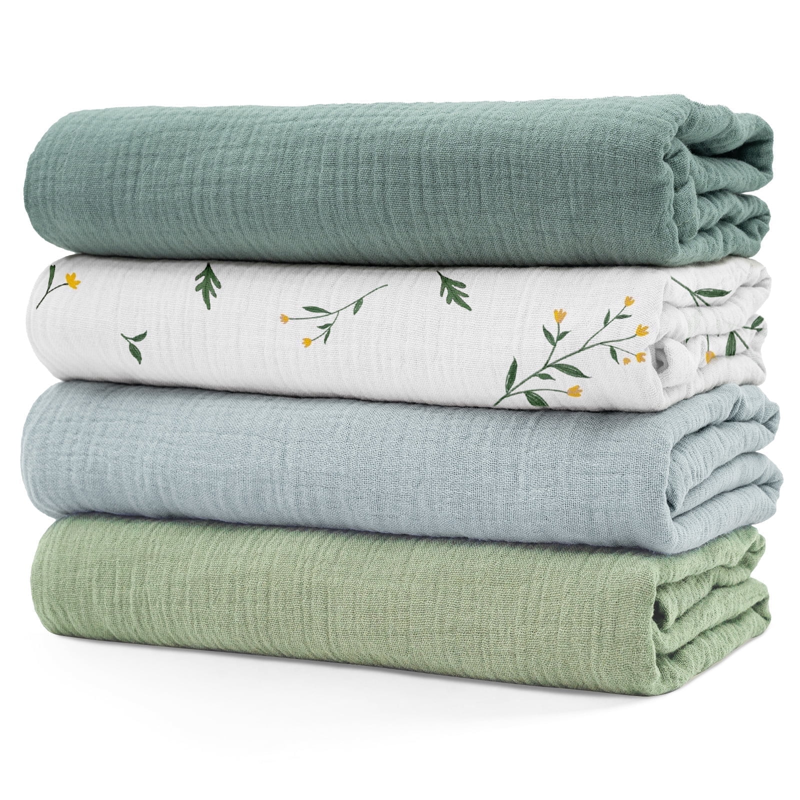 Gllquen Baby Muslin Cotton Swaddle Blankets 4-Pack for Newborn Boys Girls, 38" x 40", Bud