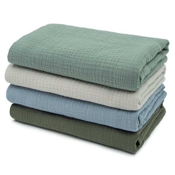 Gllquen Baby Muslin Cotton Swaddle Blankets 4-Pack for Newborn Boys Girls, 38'' x 40", Lakes
