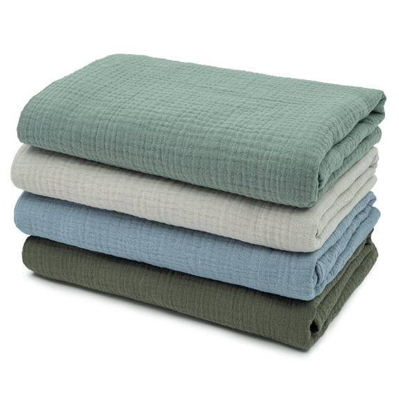 Gllquen Baby Muslin Cotton Swaddle Blankets 4-Pack for Newborn Boys Girls, 38'' x 40", Lakes