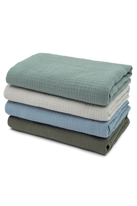 Muslin Cotton Swaddle Blankets 4-Pack for Newborn Boys Girls, 38'' x 40", Lakes