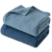 Gllquen Baby Muslin Cotton Swaddle Blankets for Newborn Boys Girls 2-Pack 38'' x 40", Baby Blue