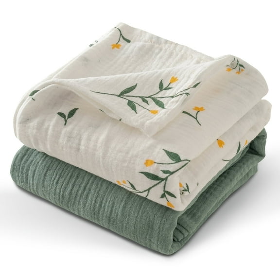 Gllquen Baby Muslin Cotton Swaddle Blankets for Newborn Boys Girls 2-Pack 38'' x 40", Sage
