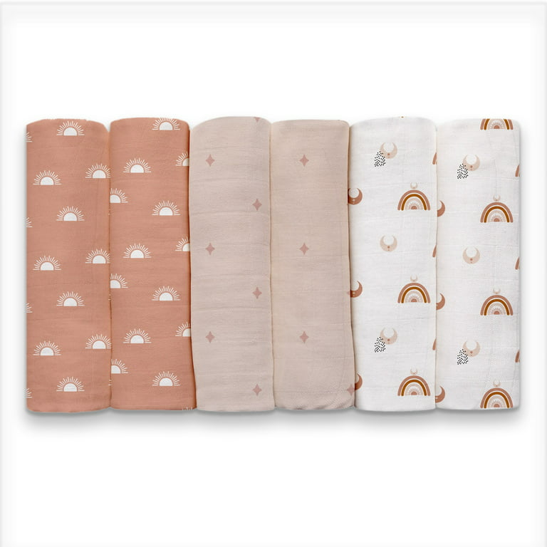 6 Pack Baby Muslin Bath Towels Cotton Soft Infant Towels Large Swaddle  Receiving Blankets 6 Layers 43.3 x 43.3 Inch for Newborn Toddlers Boys Girls