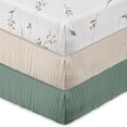 thumbnail image 1 of Gllquen Baby Muslin Soft Cozy Cotton Mini Crib Pack N Play Fitted Sheets for Boys Girls 3-Pack, Leafy Green, 1 of 10