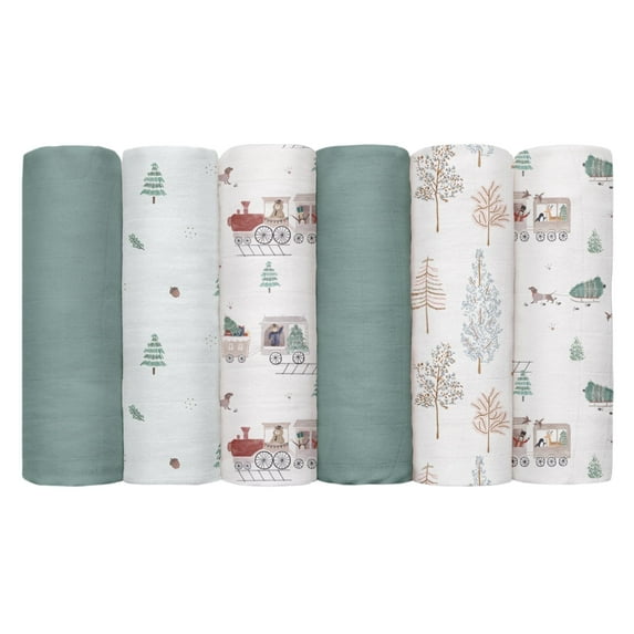 Gllquen Baby Muslin Swaddle Blankets 6-Pack Cotton Wrap for Newborn Infant Girls Boys, 27 X 27", Forest