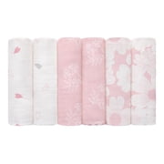 Gllquen Baby Muslin Swaddle Blankets 6-Pack Organic Cotton Blankets for Newborn Infant Girls Boys, 28 X 28, Rosebud