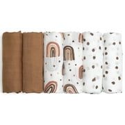 Gllquen Baby Muslin Swaddle Blankets 6-Pack, Swaddle Wrap Neutral Receiving Breathable Cotton Blankets for Newborn Infant Girls and Boys, 27 X 27", Rainbow