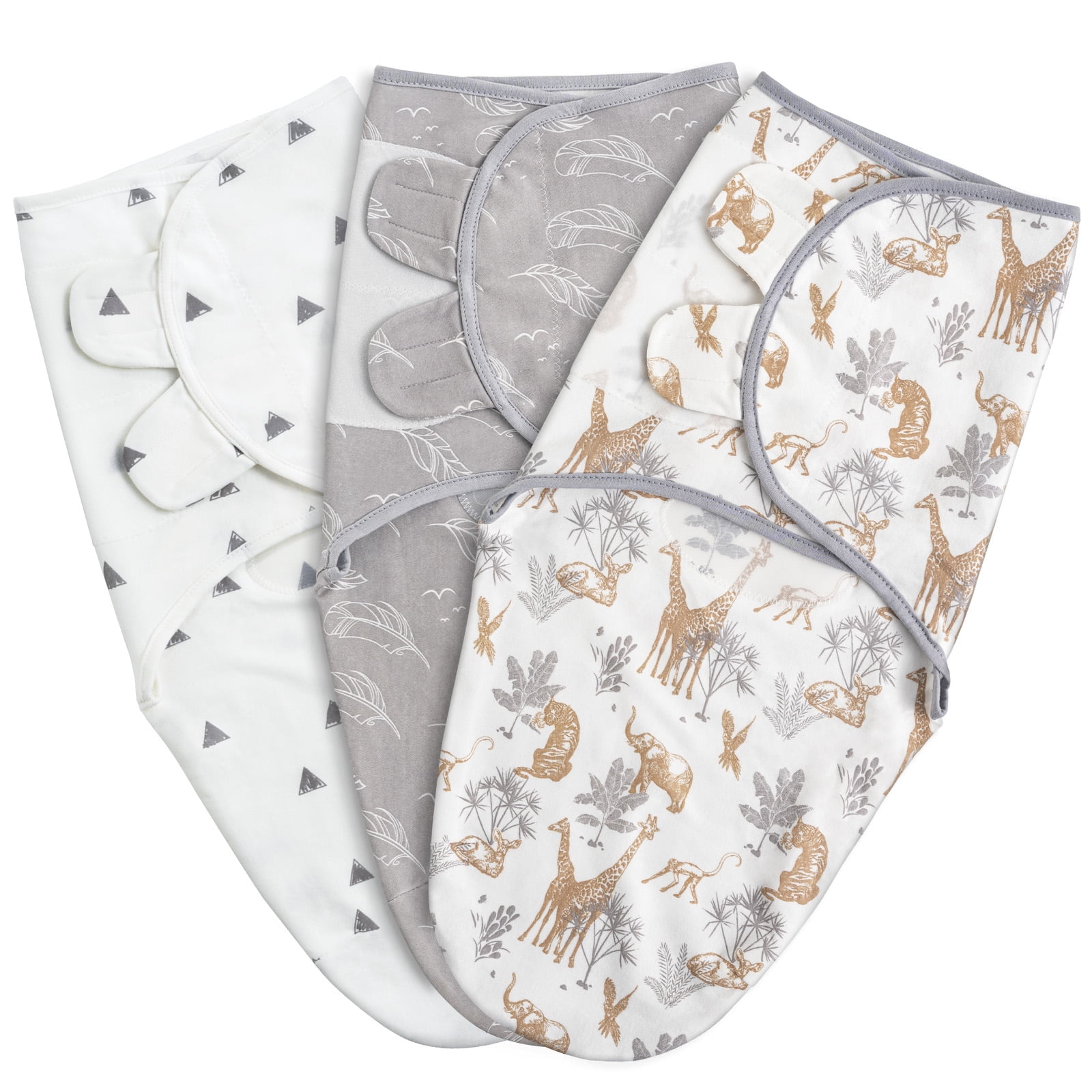 Gllquen Baby Organic Cotton Swaddle Blankets 3Pack, 03 Months, Unisex, Jungle Exploration