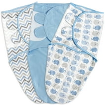 Gllquen Baby Organic Cotton Swaddle 3-Pack for 0-3 Months Newborn Infant Boys Girls, Blue Elephants