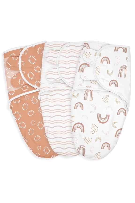 Organic Cotton Swaddle 3-Pack for 0-3 Months Newborn Infant Boys Girls, Line Rainbow