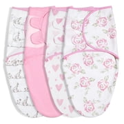 Organic Cotton Swaddle Blankets 4-Pack for 0-3 Months Newborn Girls, Pink Floral