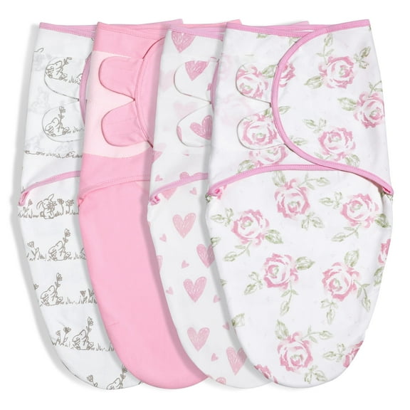 Gllquen Baby Organic Cotton Swaddle Blankets 4-Pack for 0-3 Months Newborn Girls, Pink Floral