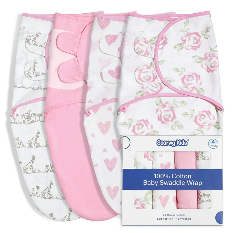 Baby Girl Flower 3-Pack Sleepers, Pink and White, Newborn-9 Months
