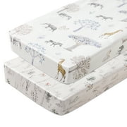 Gllquen Baby Mini Crib Pack N Play Sheets Fitted Quilted Playard Sheet for Toddler Boys Girls 38" x 26", Jungle Animals