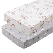 Gllquen Baby Mini Crib Pack N Play Sheets for Toddler Boys Girls Fitted Quilted Playard Sheet 38 x 26, Star & Rainbow